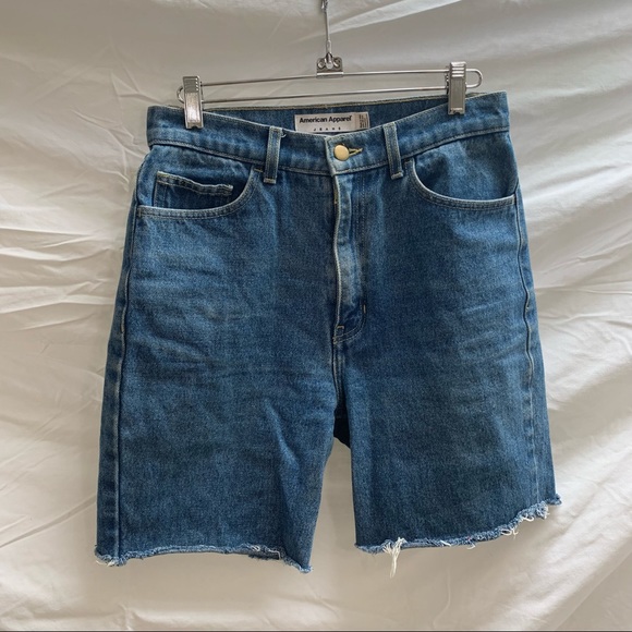 American Apparel Long Denim Cut Off Shorts - Picture 7 of 9